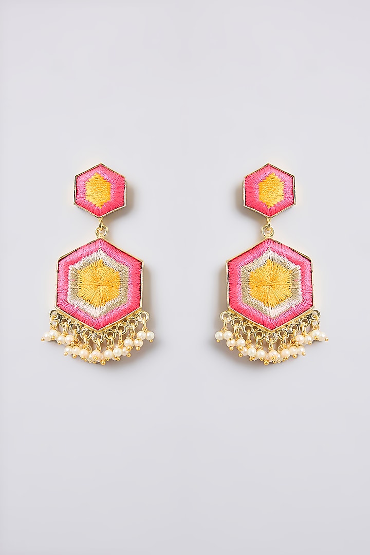 Multi-Colored Thread Embroidered Dangler Earrings by Bauble Bazaar at Pernia's Pop Up Shop