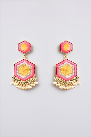 Multi-Colored Thread Embroidered Dangler Earrings by Bauble Bazaar