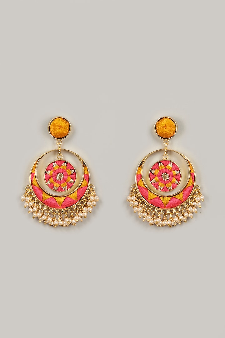 Gold Finish Geometric Chandbali Earrings by Bauble Bazaar at Pernia's Pop Up Shop
