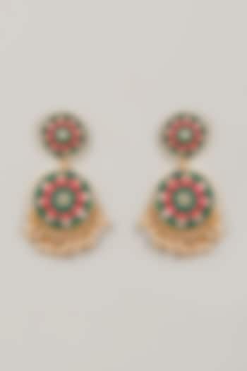 Gold Finish Embroidered Geometric Earrings by Bauble Bazaar