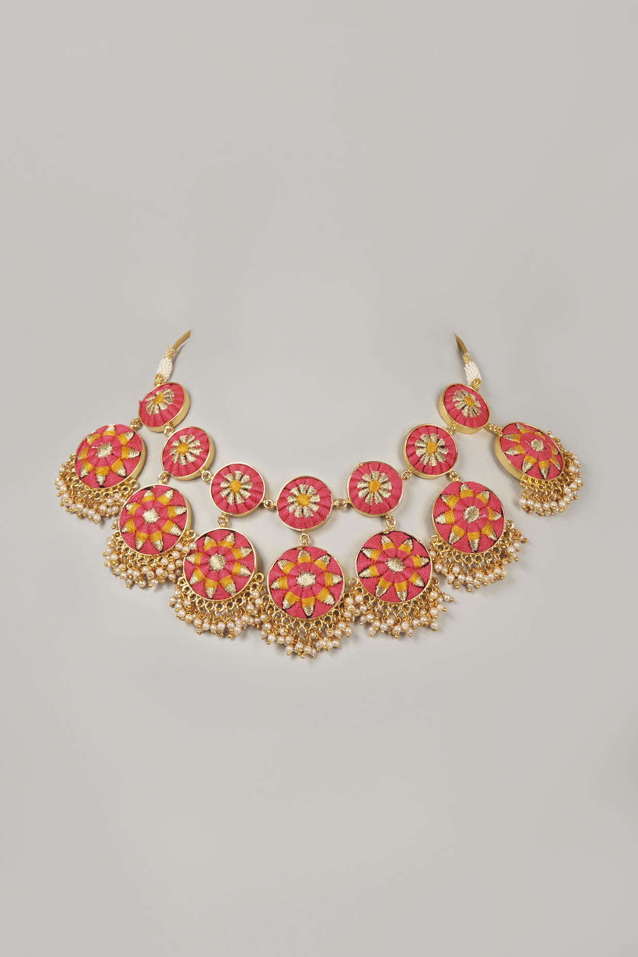 Gold Finish Thread Embroidered Necklace by Bauble Bazaar at Pernia's Pop Up Shop