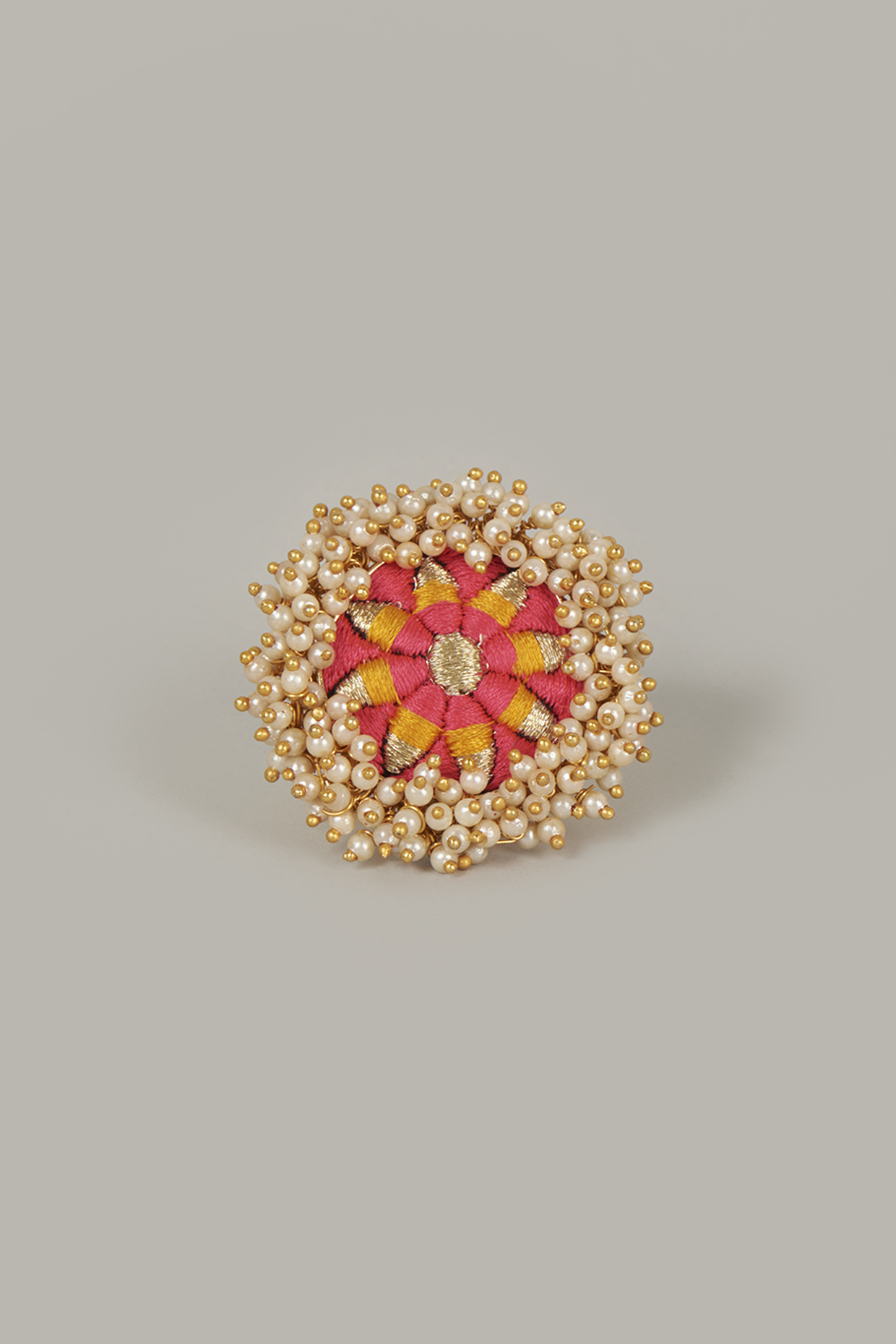 Gold Finish Embroidered Ring by Bauble Bazaar at Pernia's Pop Up Shop