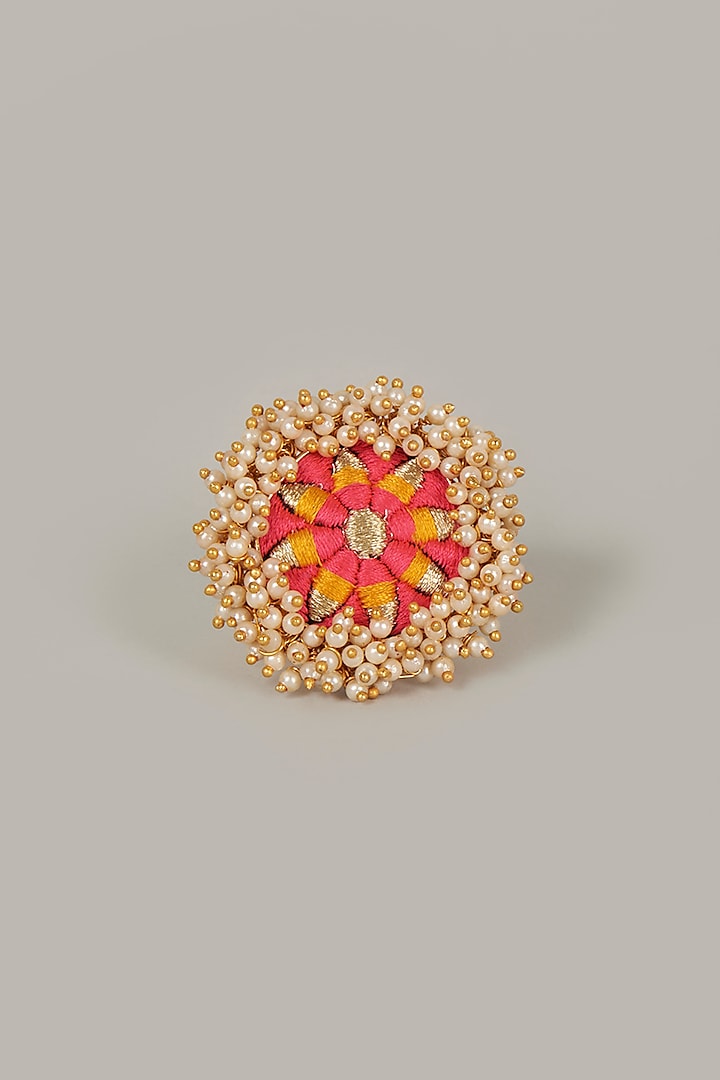 Gold Finish Embroidered Ring by Bauble Bazaar