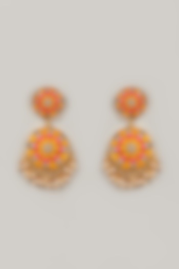 Gold Finish Embroidered Earrings by Bauble Bazaar