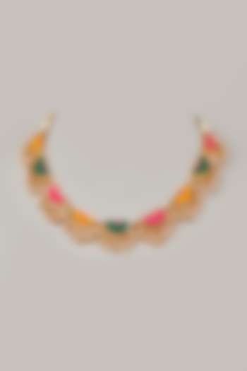 Gold Finish Necklace With Embroidery by Bauble Bazaar