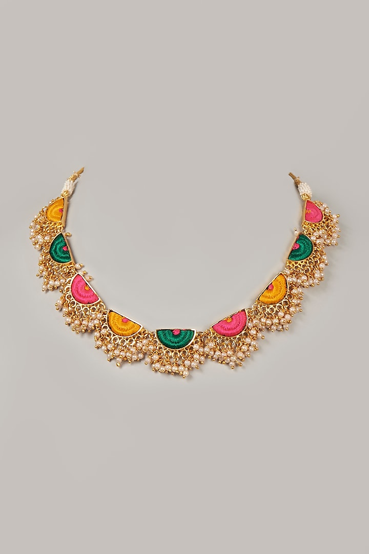 Gold Finish Necklace With Embroidery by Bauble Bazaar