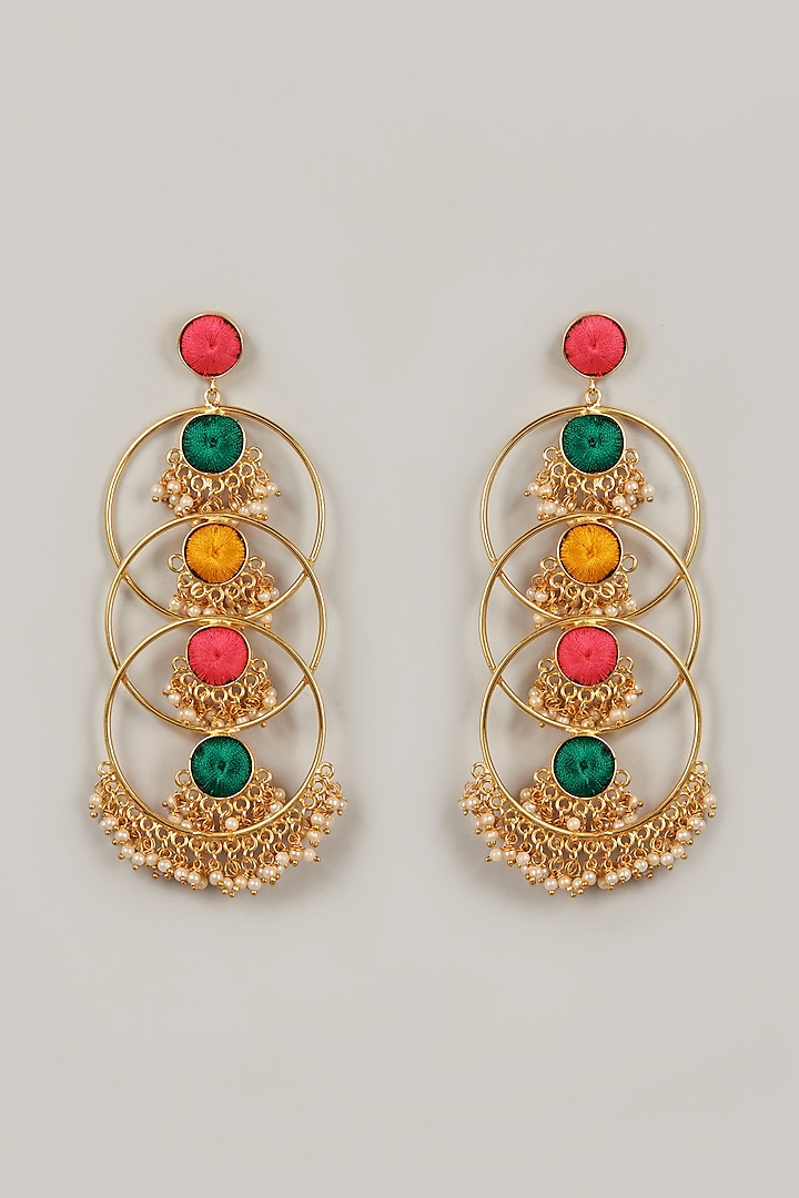 Gold Finish Earrings With Embroidery by Bauble Bazaar