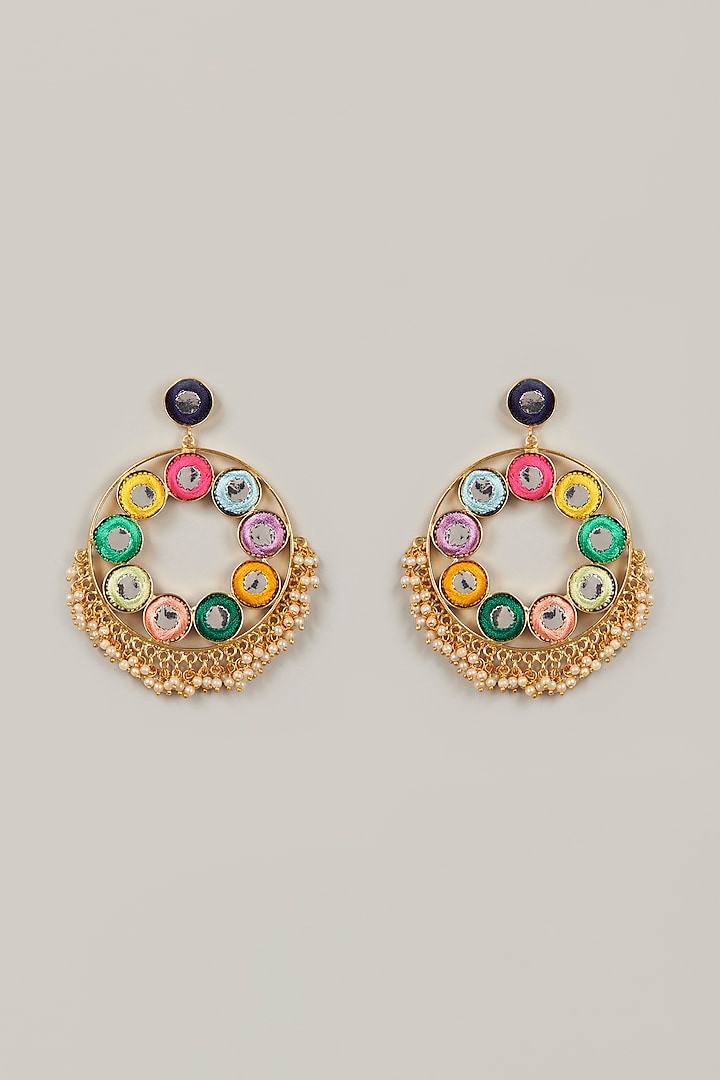 Gold Finish Embroidered Chandbali Earrings by Bauble Bazaar
