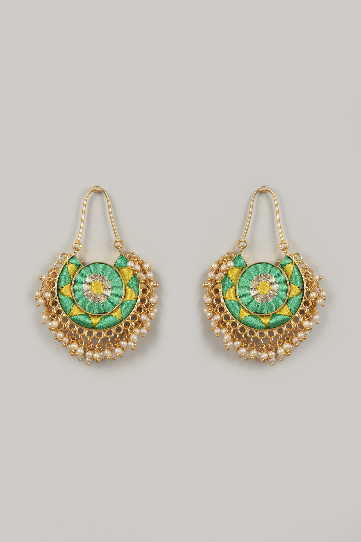 Gold Finish Chandbali Earrings With Embroidery by Bauble Bazaar at Pernia's Pop Up Shop