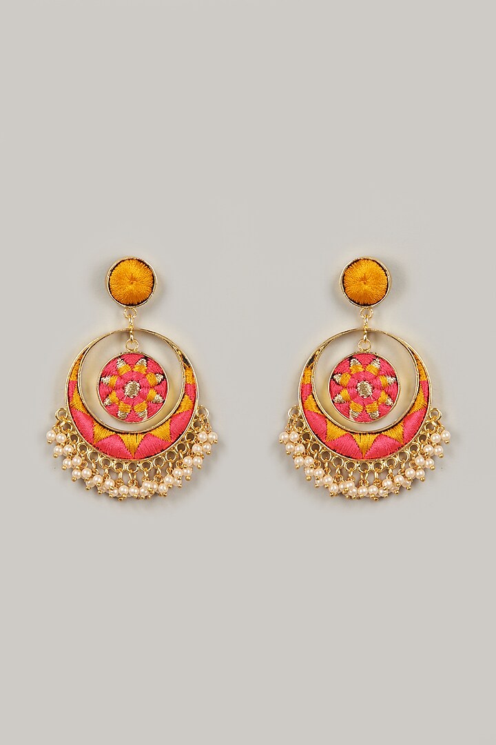 Gold Finish Geometric Chandbali Earrings by Bauble Bazaar