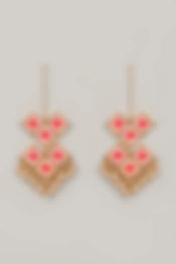 Gold Finish Dangler Earrings With Embroidery by Bauble Bazaar
