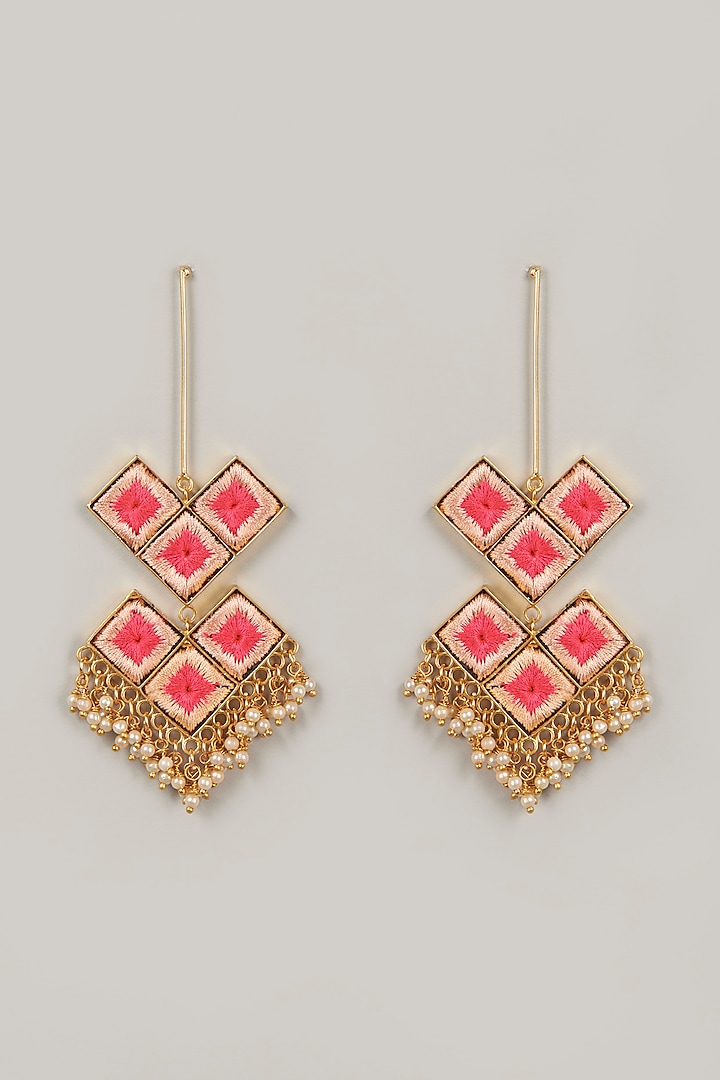 Gold Finish Dangler Earrings With Embroidery by Bauble Bazaar