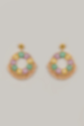 Gold Finish Chandbali Earrings With Embroidery by Bauble Bazaar