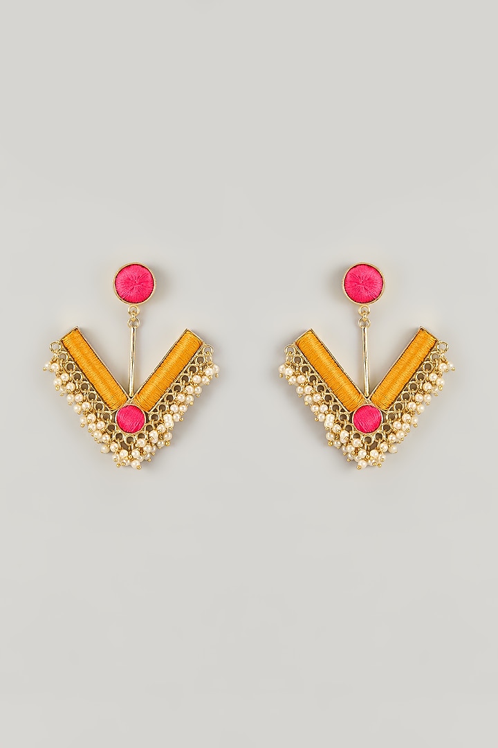 Gold Plated Pastel Enameled Jhumka Earrings by Bauble Bazaar at Pernia's Pop Up Shop