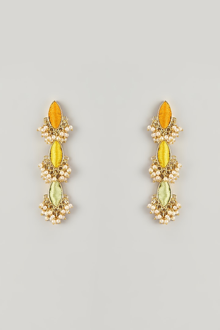 Gold Plated Multi-Colored Enameled Dangler Earrings by Bauble Bazaar at Pernia's Pop Up Shop
