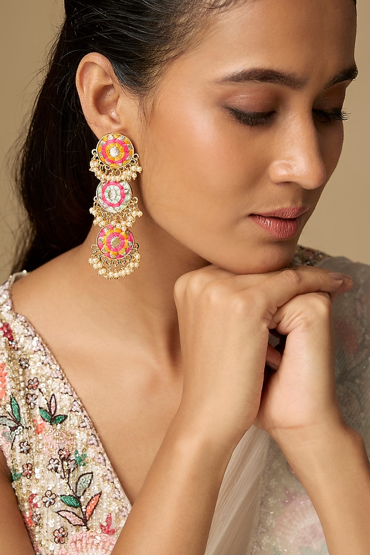 Gold Plated Yellow Enameled Dangler Earrings by Bauble Bazaar at Pernia's Pop Up Shop