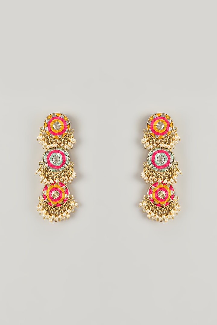 Gold Plated Yellow Enameled Dangler Earrings by Bauble Bazaar at Pernia's Pop Up Shop