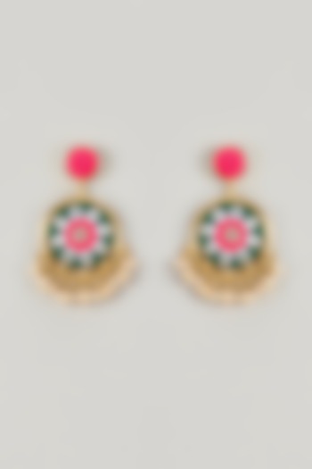 Gold Plated Emerald Green Enameled Drop Earrings by Bauble Bazaar at Pernia's Pop Up Shop