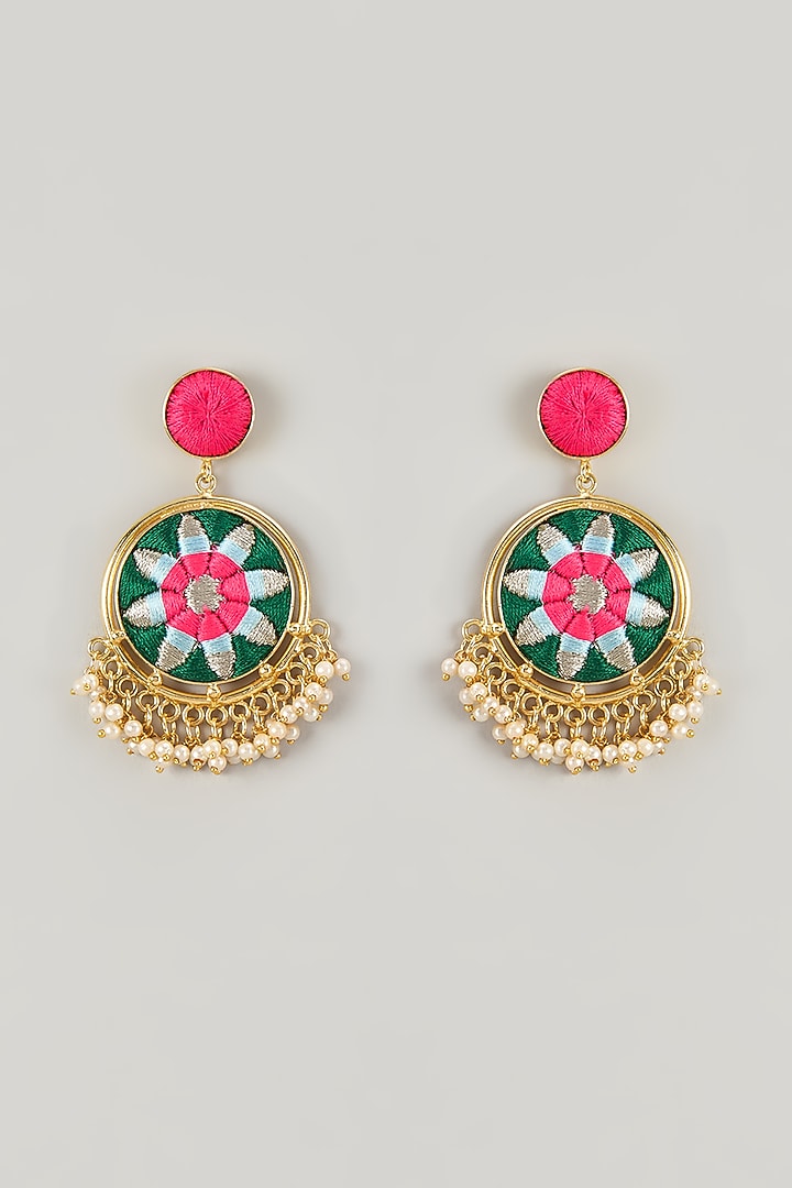 Gold Plated Emerald Green Enameled Drop Earrings by Bauble Bazaar at Pernia's Pop Up Shop