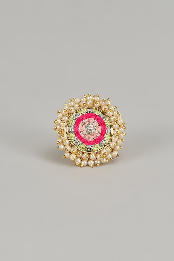 Gold Plated Yellow & Orange Enameled Ring by Bauble Bazaar at Pernia's Pop Up Shop