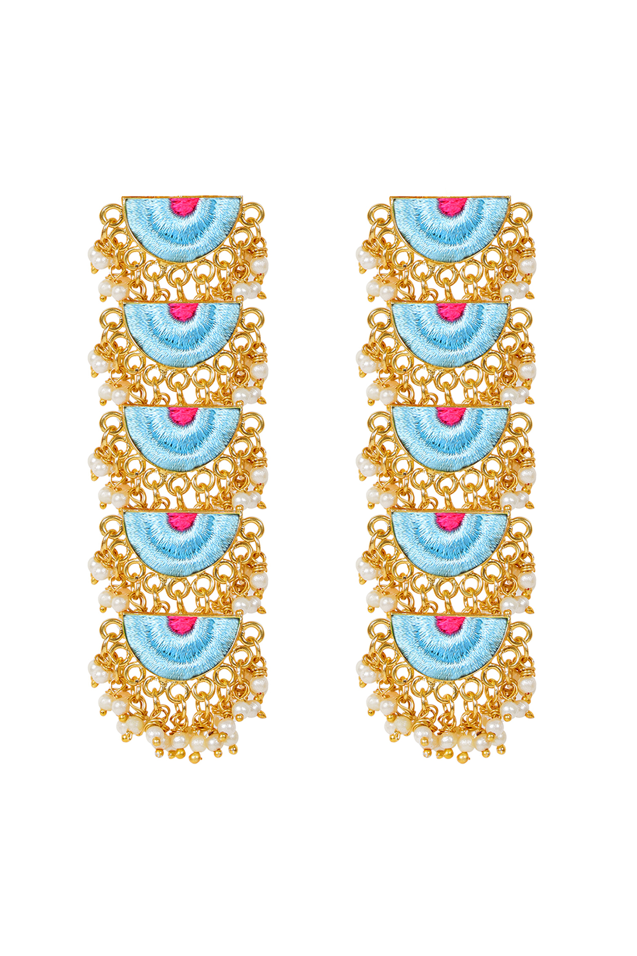 Matt Gold Finish Geometric Earrings With Embroidery by Bauble Bazaar at Pernia's Pop Up Shop