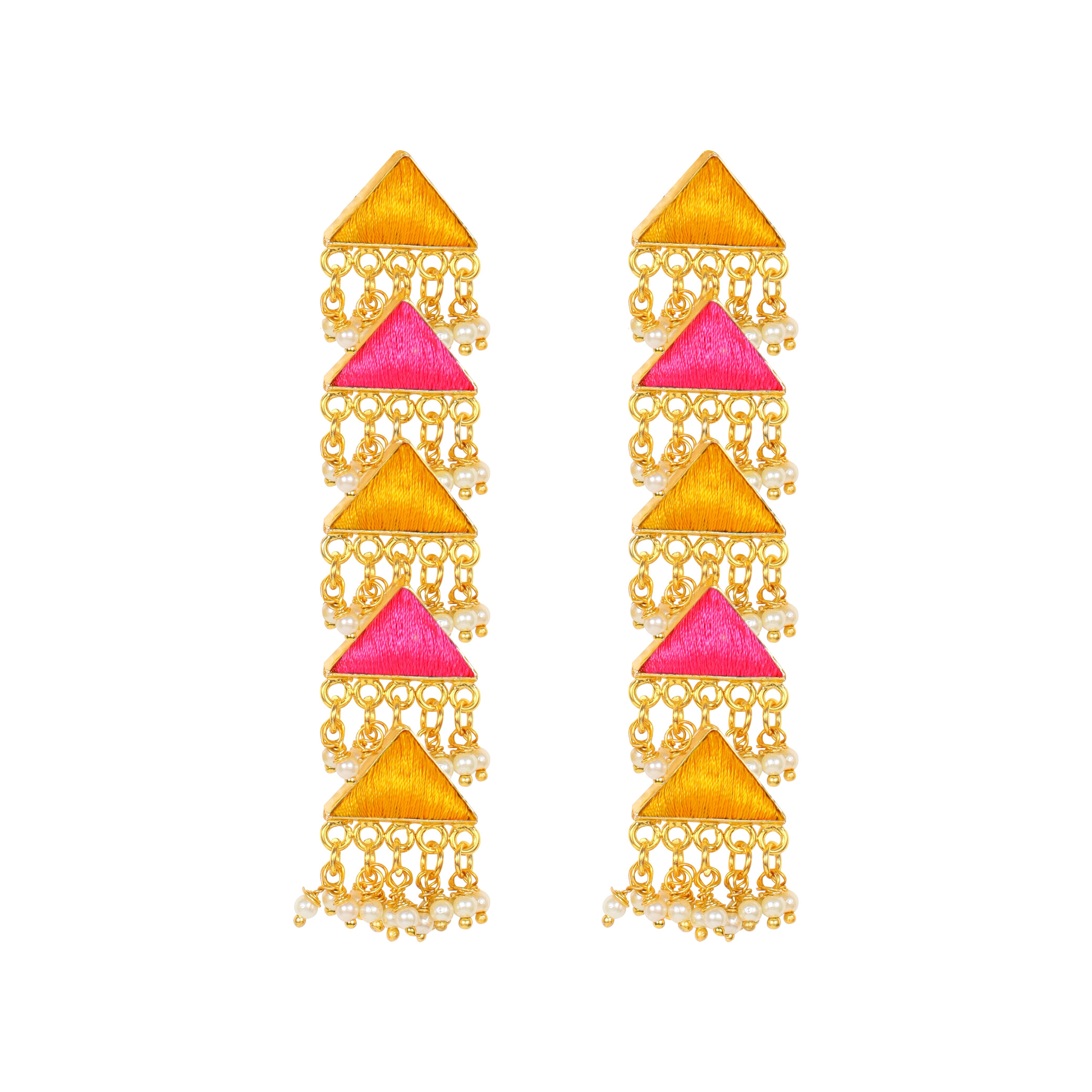 Matt Gold Finish Triangle Layered Earrings In Brass by Bauble Bazaar at Pernia's Pop Up Shop