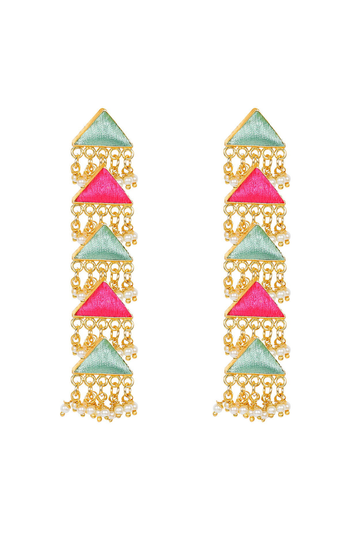 Matt Gold Finish Brass Triangle Layered Earrings by Bauble Bazaar at Pernia's Pop Up Shop