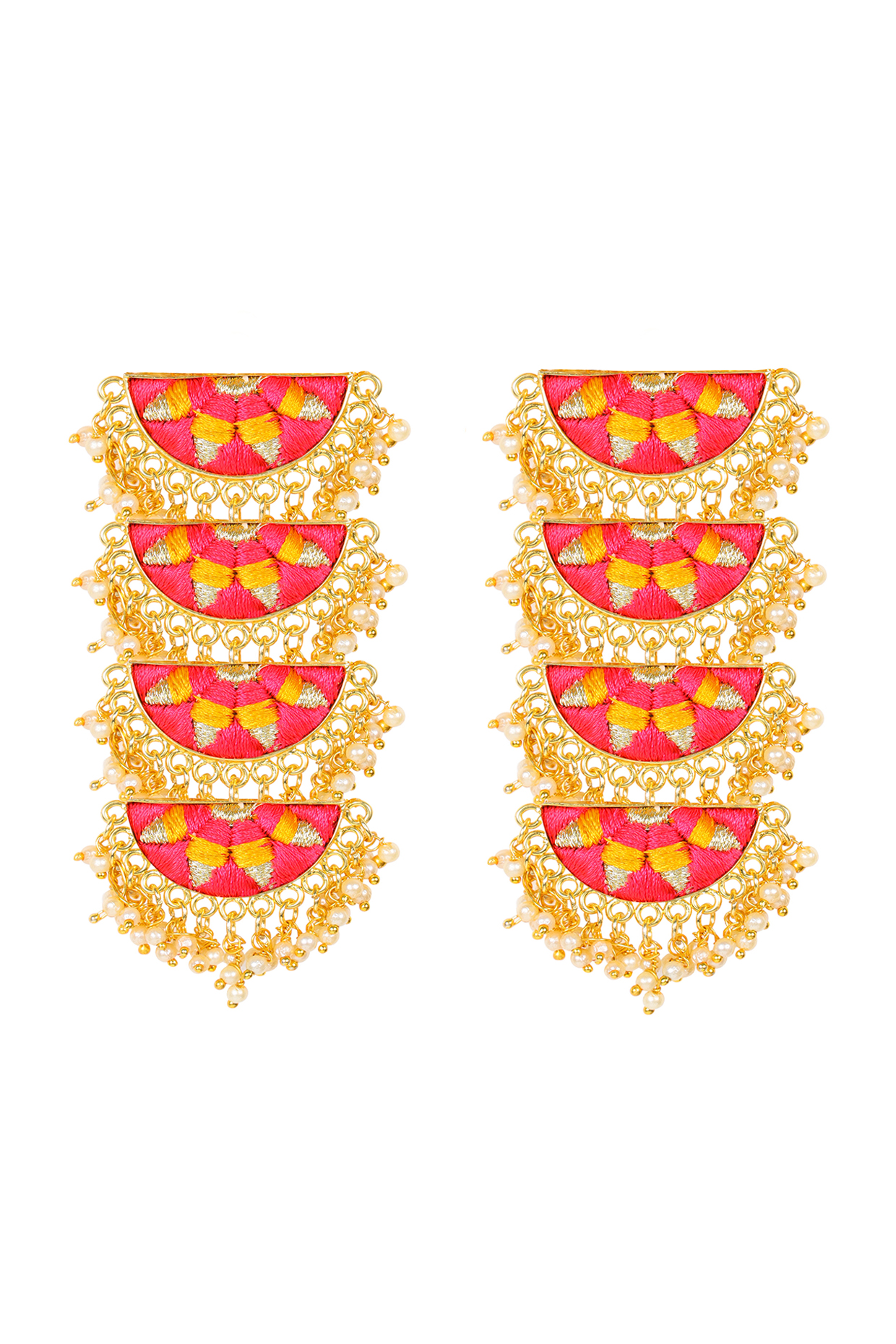 Matt Gold Finish Embroidered Semi-Circle Earrings by Bauble Bazaar at Pernia's Pop Up Shop