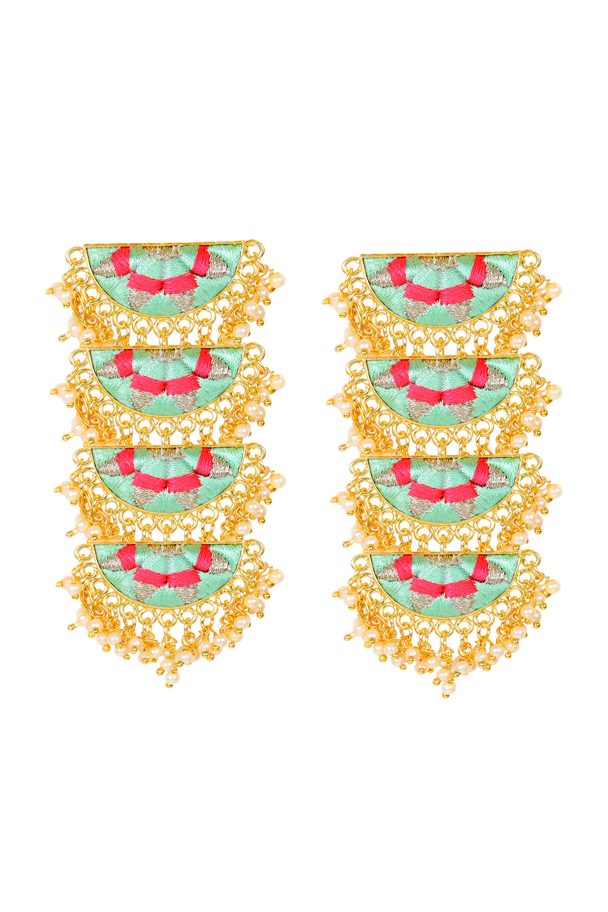 Matt Gold Finish Embroidered Semi-Circle Earrings by Bauble Bazaar at Pernia's Pop Up Shop