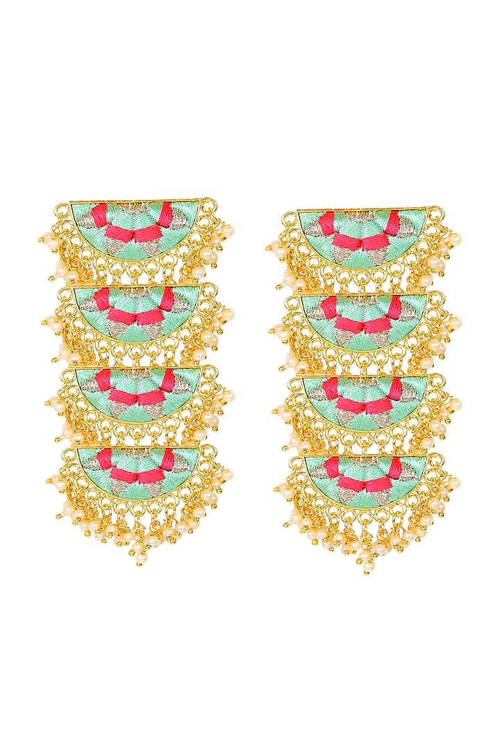 Matt Gold Finish Embroidered Semi-Circle Earrings by Bauble Bazaar at Pernia's Pop Up Shop