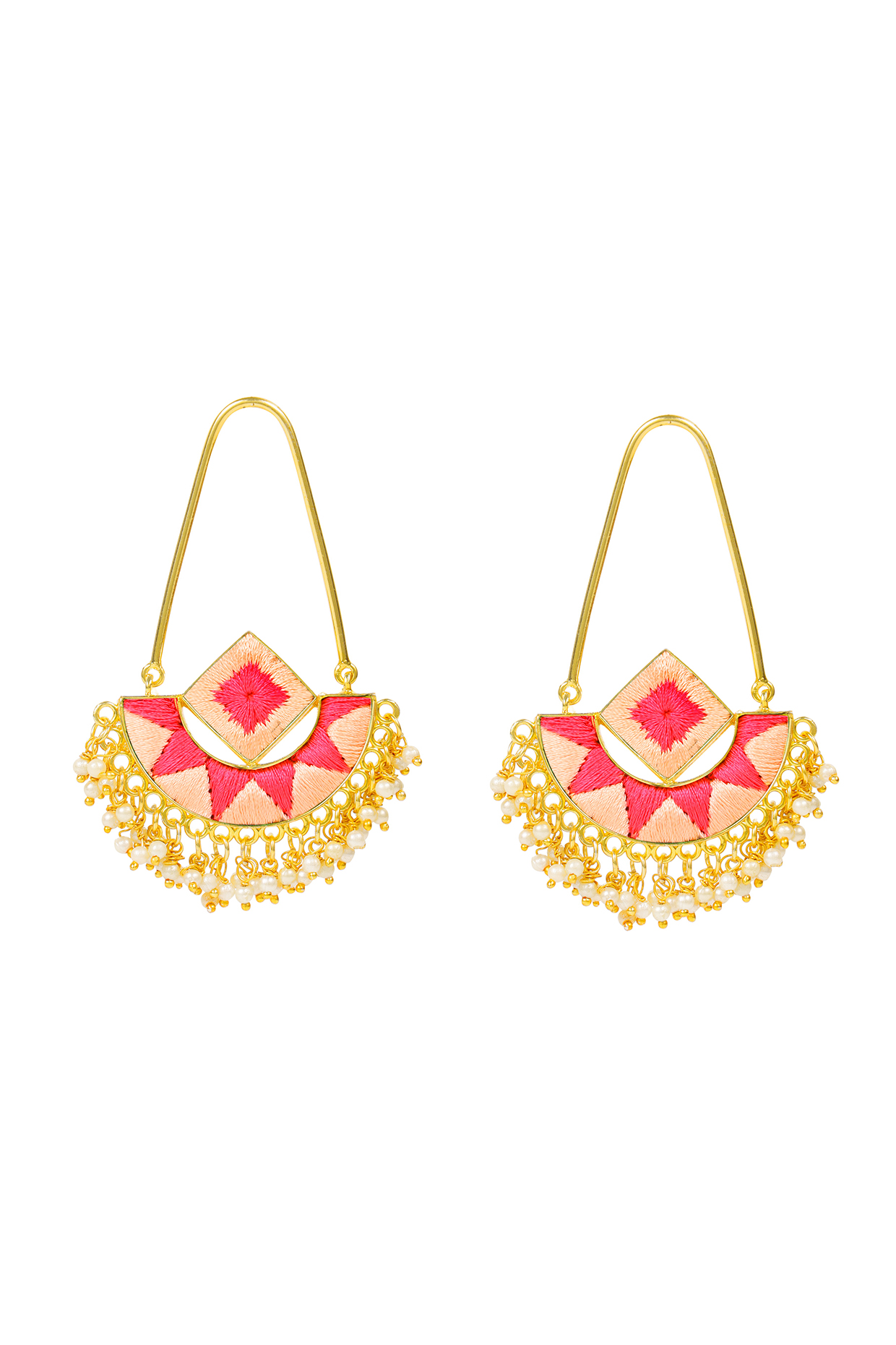 Matt Gold Finish Chandbali Earrings With Embroidery by Bauble Bazaar at Pernia's Pop Up Shop