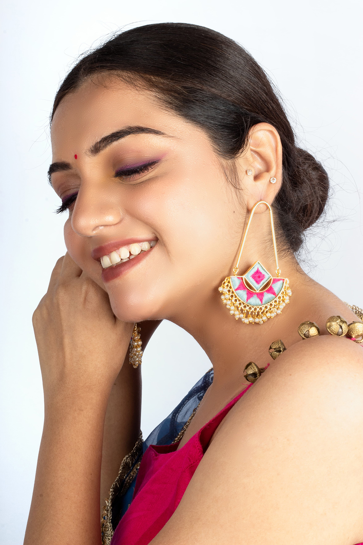 Matt Gold Finish Embroidered Chandbali Earrings by Bauble Bazaar at Pernia's Pop Up Shop