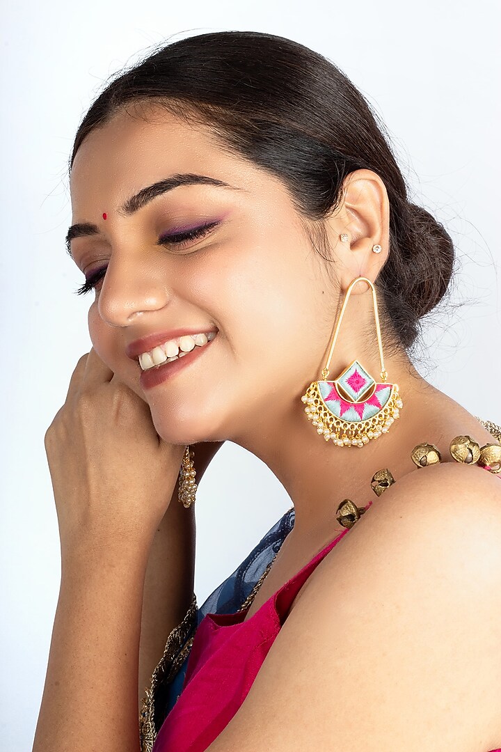 Matt Gold Finish Embroidered Chandbali Earrings by Bauble Bazaar at Pernia's Pop Up Shop