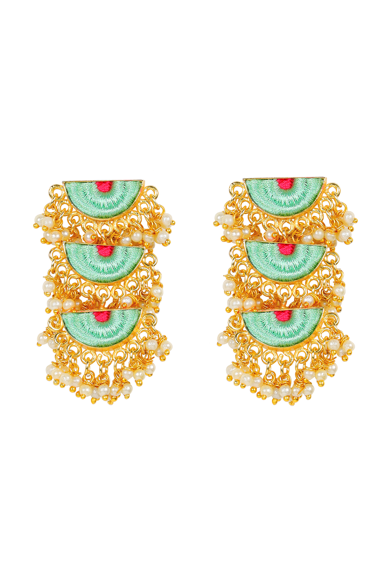 Matt Gold Finish Jade Layered Earrings by Bauble Bazaar at Pernia's Pop Up Shop