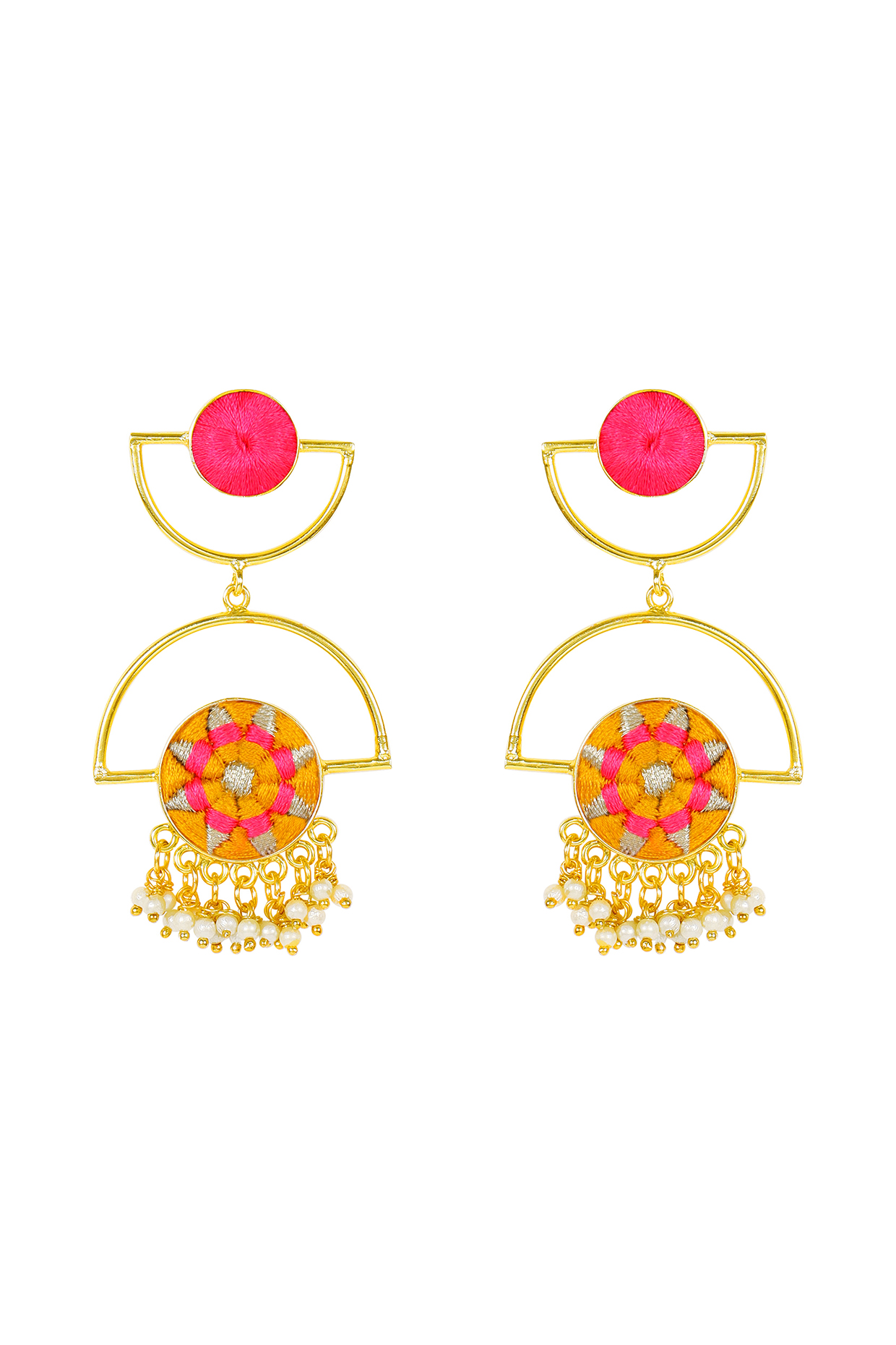 Matt Gold Finish Embroidered Drop Earrings by Bauble Bazaar at Pernia's Pop Up Shop