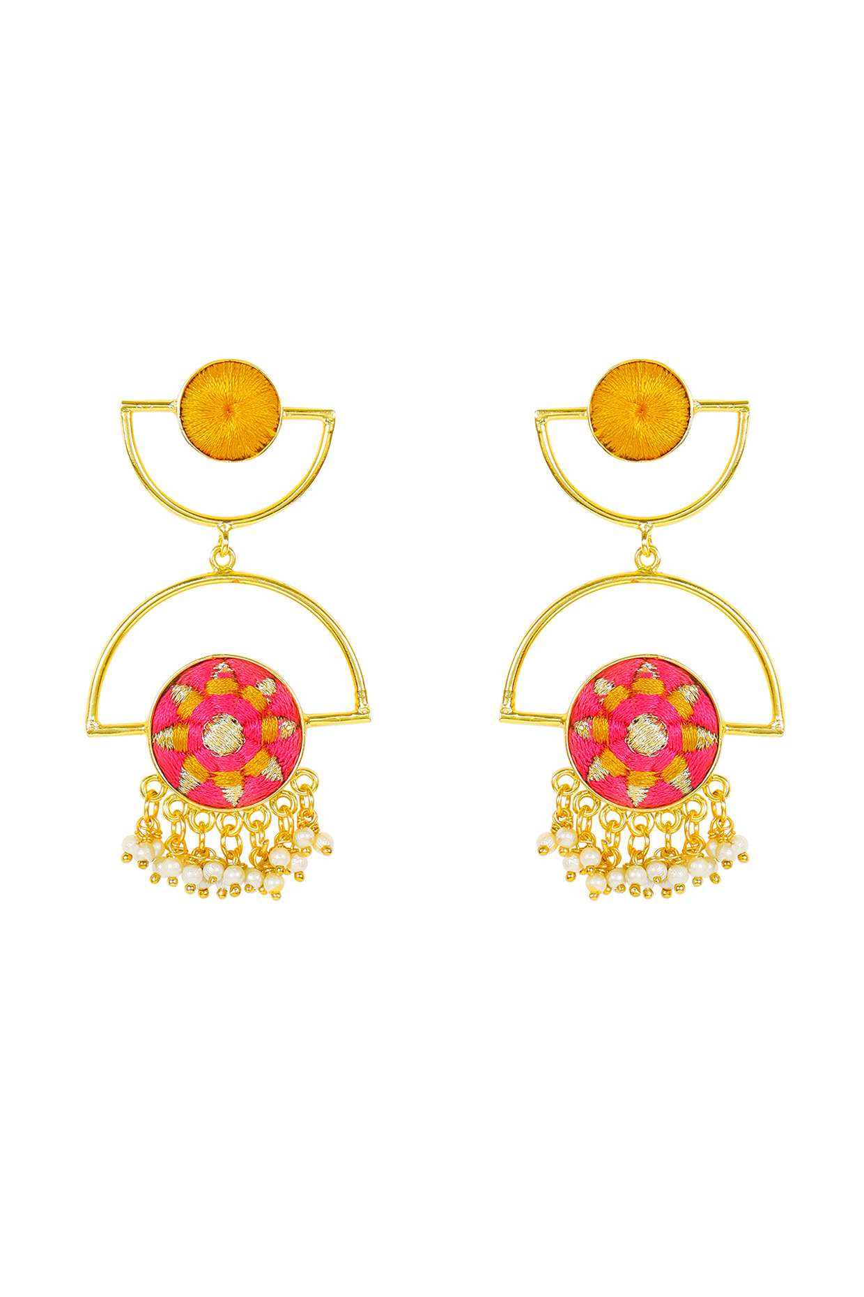 Matt Gold Finish Embroidered Drop Earrings by Bauble Bazaar at Pernia's Pop Up Shop