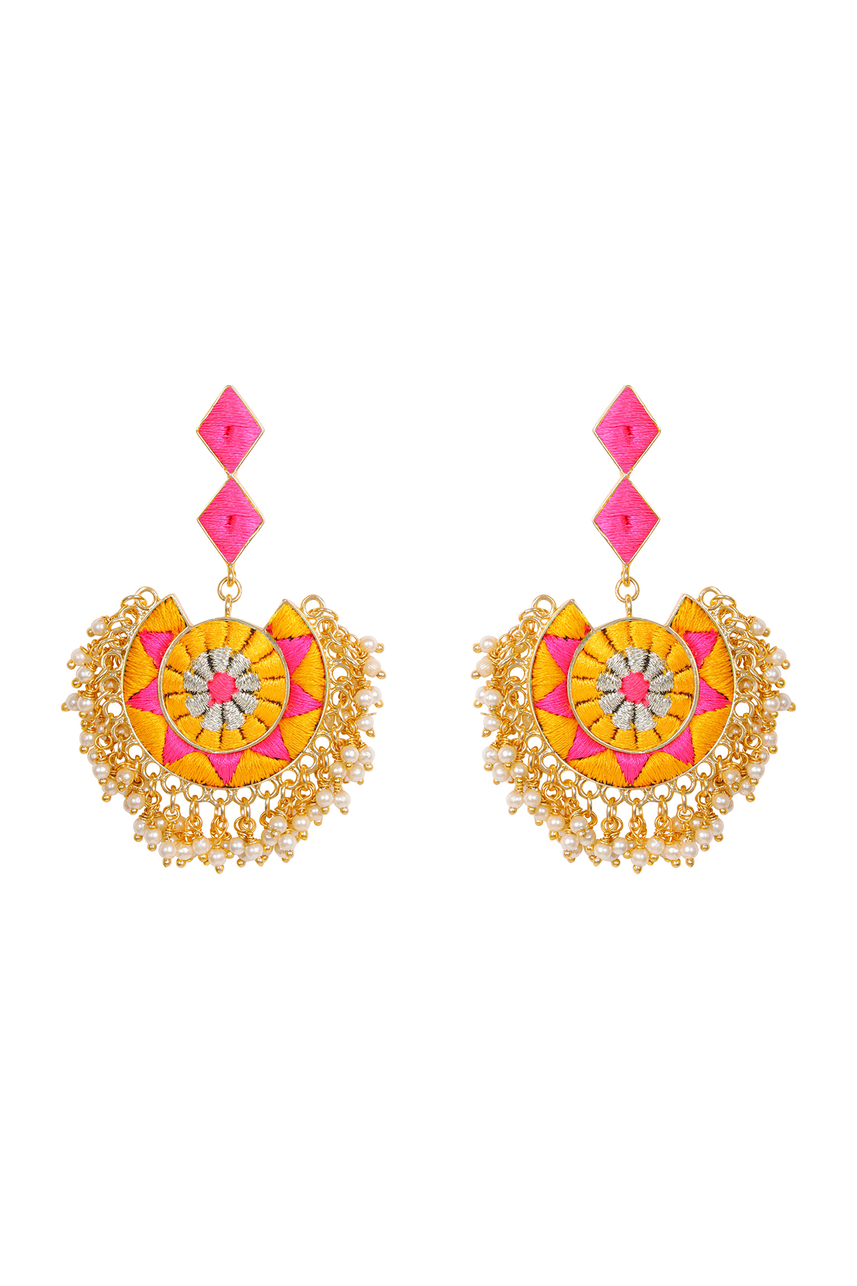 Matte Gold Finish Chandbali Earrings With Embroidery by Bauble Bazaar at Pernia's Pop Up Shop