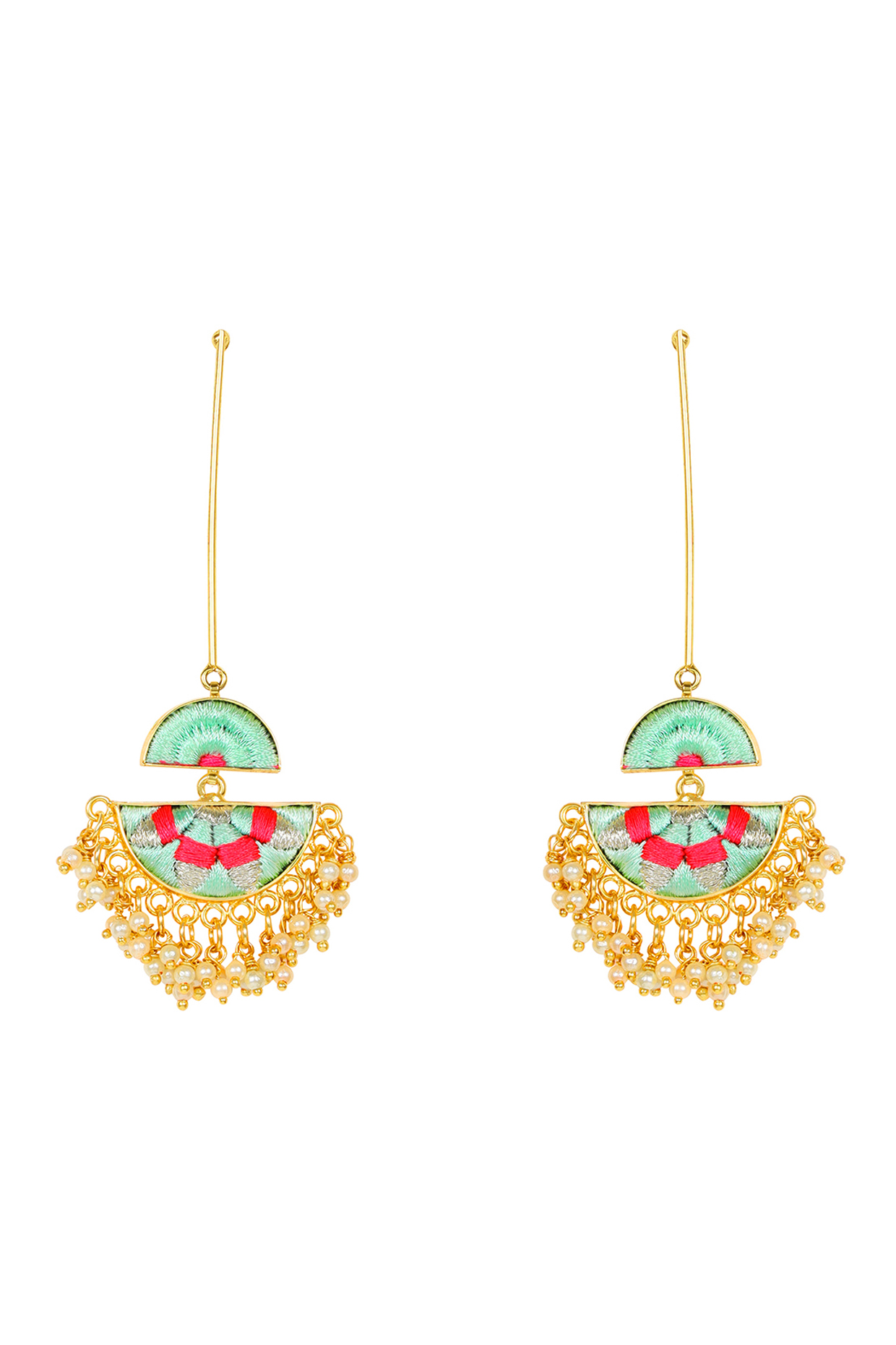 Matte Gold Finish Thread Embroidered Earrings by Bauble Bazaar at Pernia's Pop Up Shop