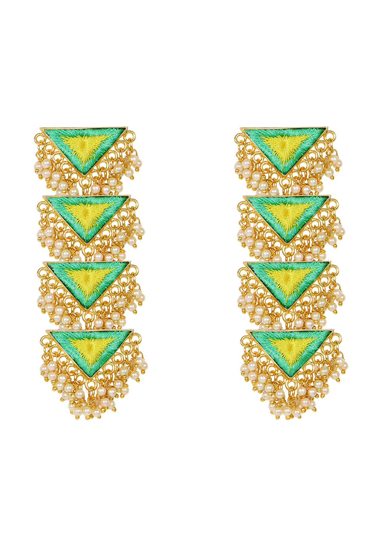 Matte Gold Finish Triangle Layered Earrings by Bauble Bazaar at Pernia's Pop Up Shop