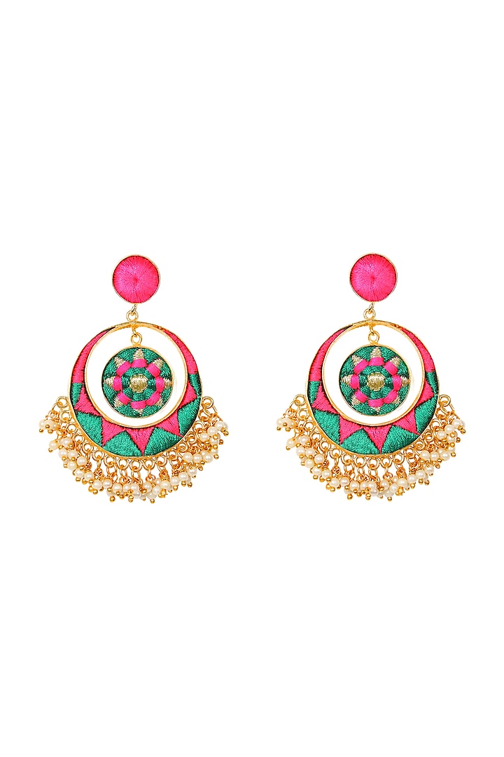Matte Gold Finish Chandbali Earrings With Embroidery by Bauble Bazaar at Pernia's Pop Up Shop