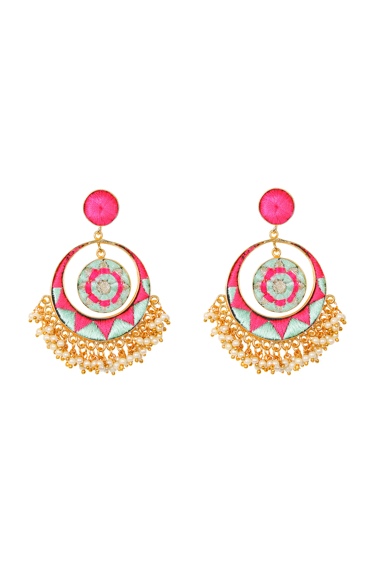 Matte Gold Finish Embroidered Chandbali Earrings by Bauble Bazaar at Pernia's Pop Up Shop