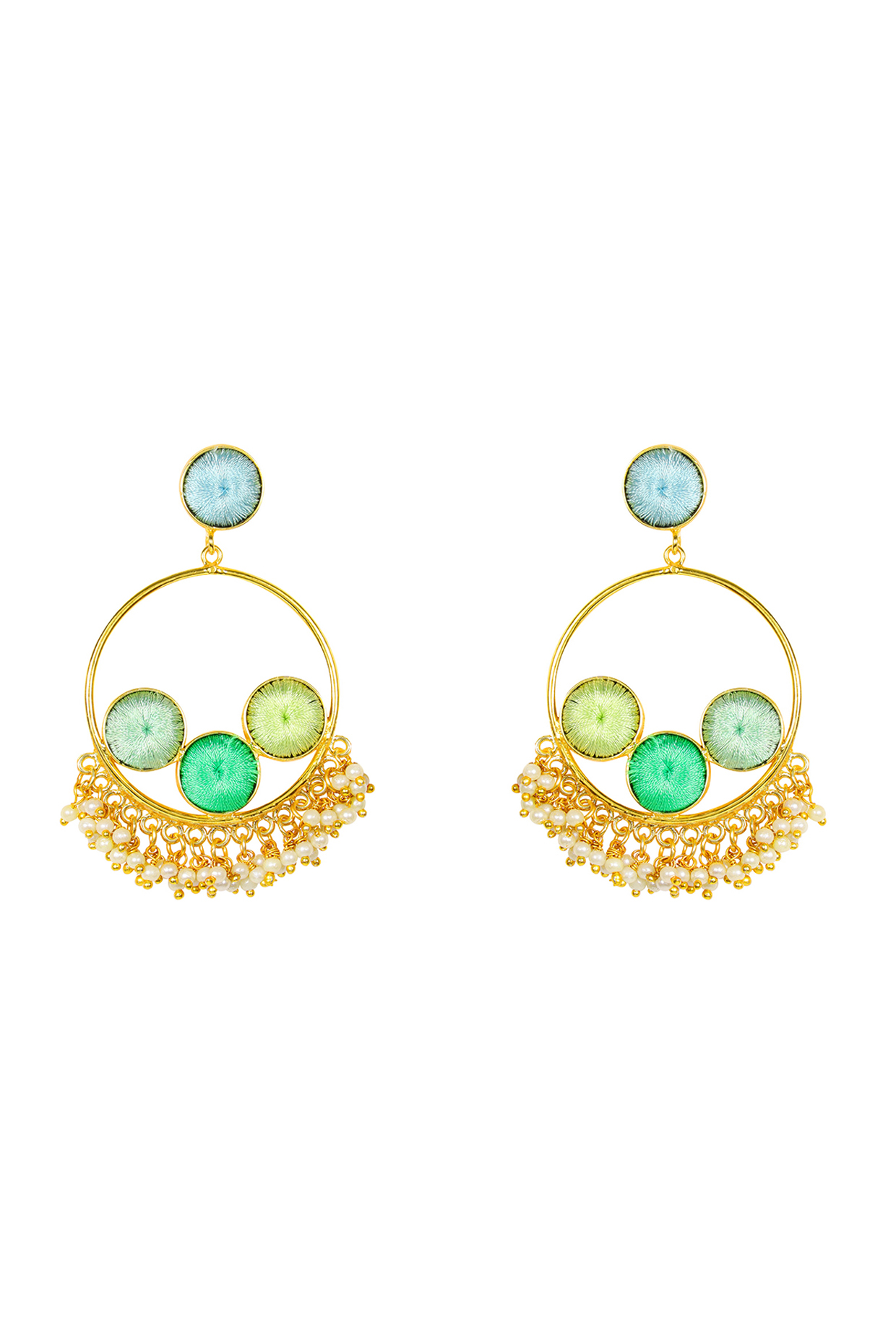 Matte Gold Finish Embroidered Drop Earrings by Bauble Bazaar at Pernia's Pop Up Shop