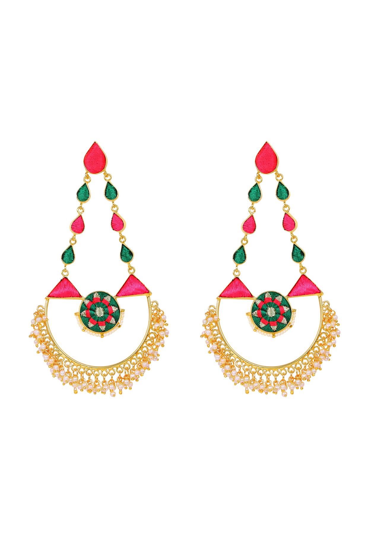 Matte Gold Finish Chandbali Earrings With Thread & Pearls by Bauble Bazaar at Pernia's Pop Up Shop