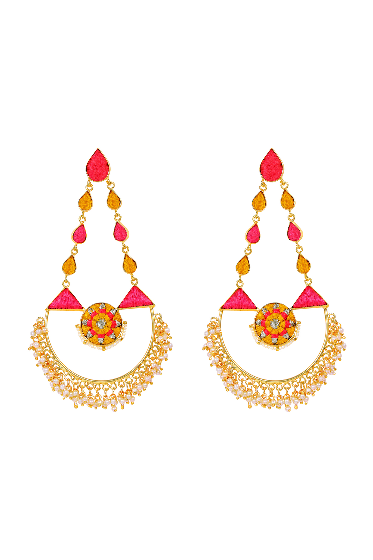 Matte Gold Finish Chandbali Earrings With Pearls by Bauble Bazaar at Pernia's Pop Up Shop