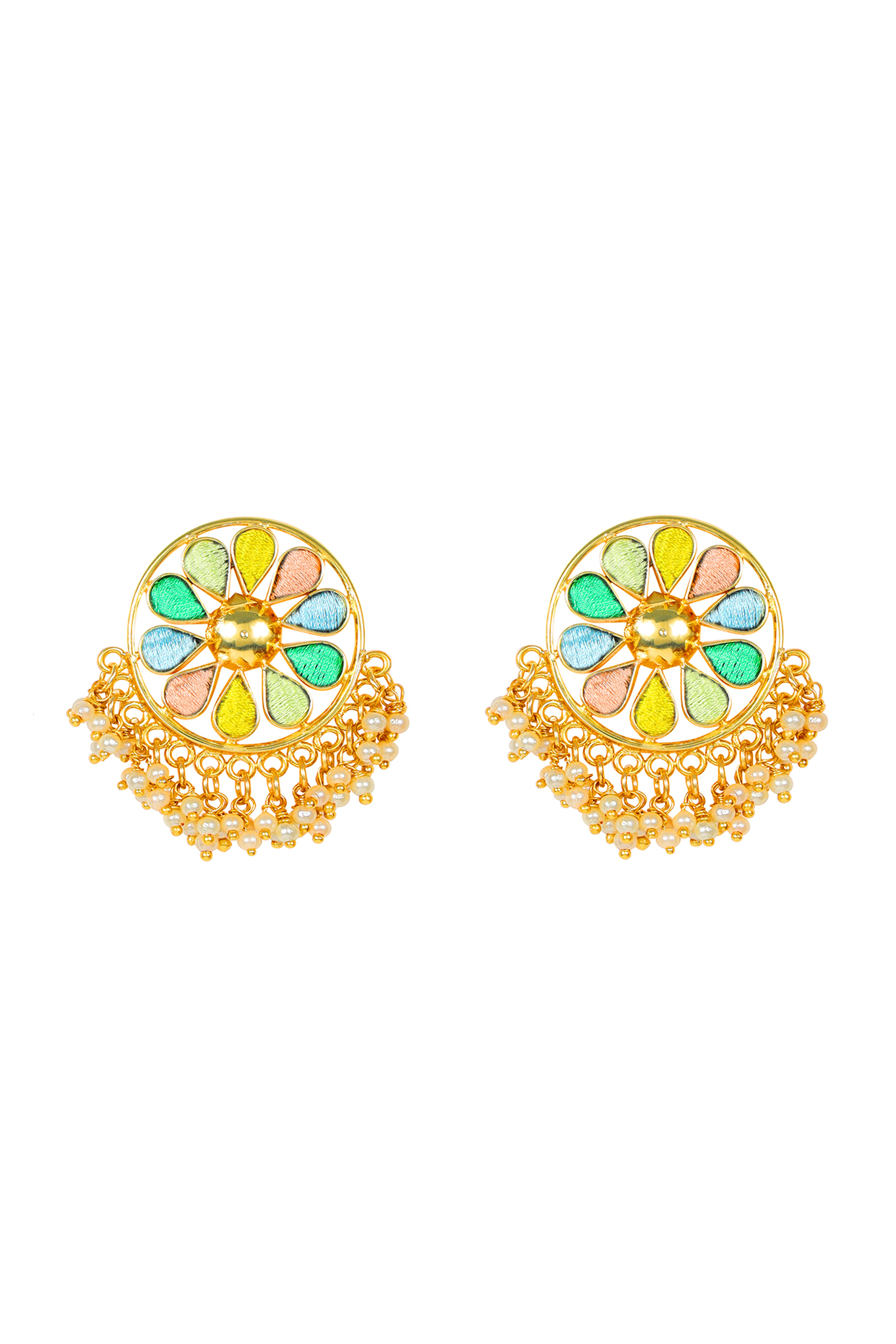 Matte Gold Finish Embroidered Stud Earrings by Bauble Bazaar at Pernia's Pop Up Shop