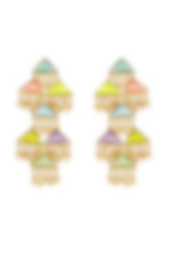 Matte Gold Finish Thread Embroidered Triangle Earrings by Bauble Bazaar at Pernia's Pop Up Shop