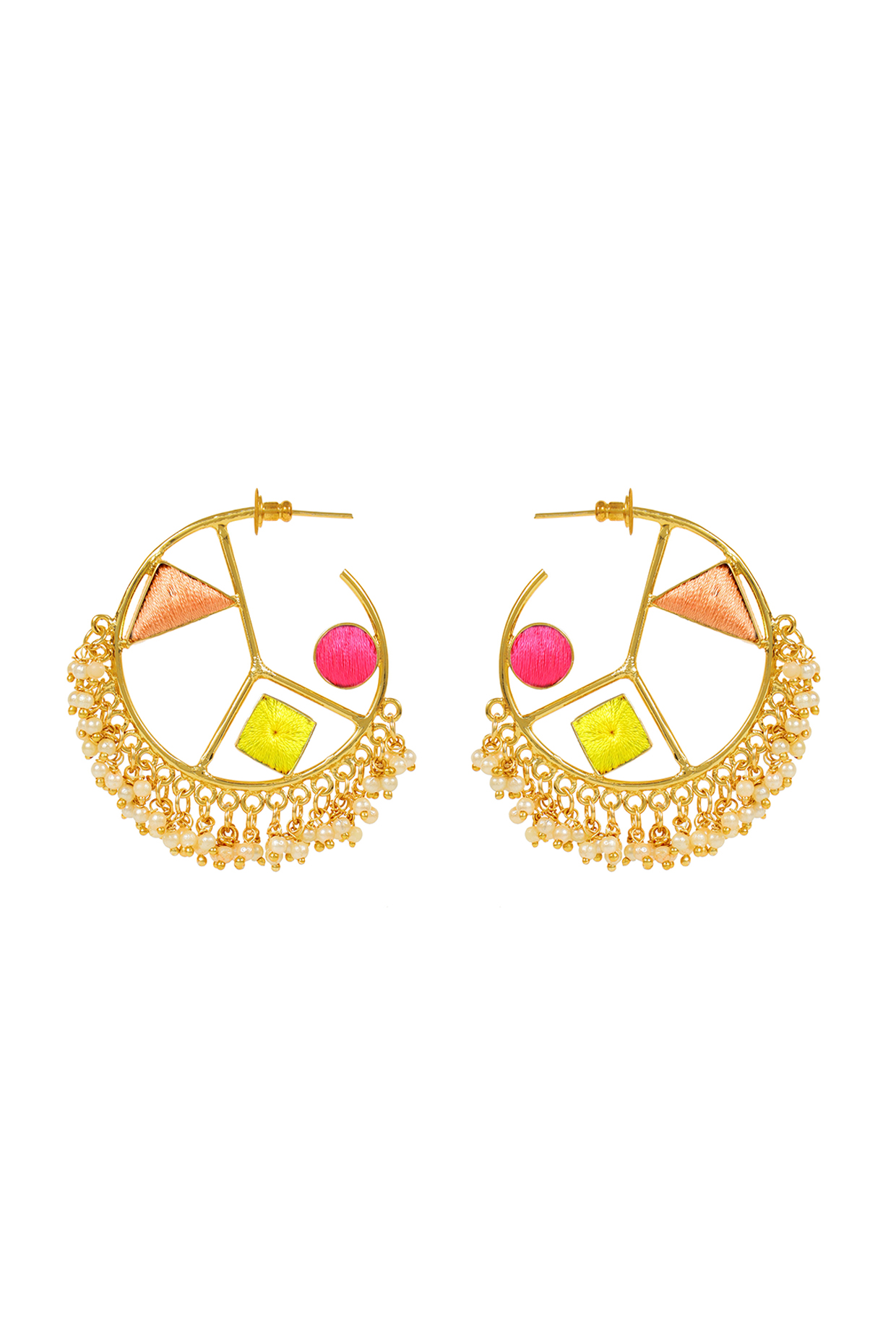 Matte Gold Finish Geometric Hoops Earrings by Bauble Bazaar at Pernia's Pop Up Shop