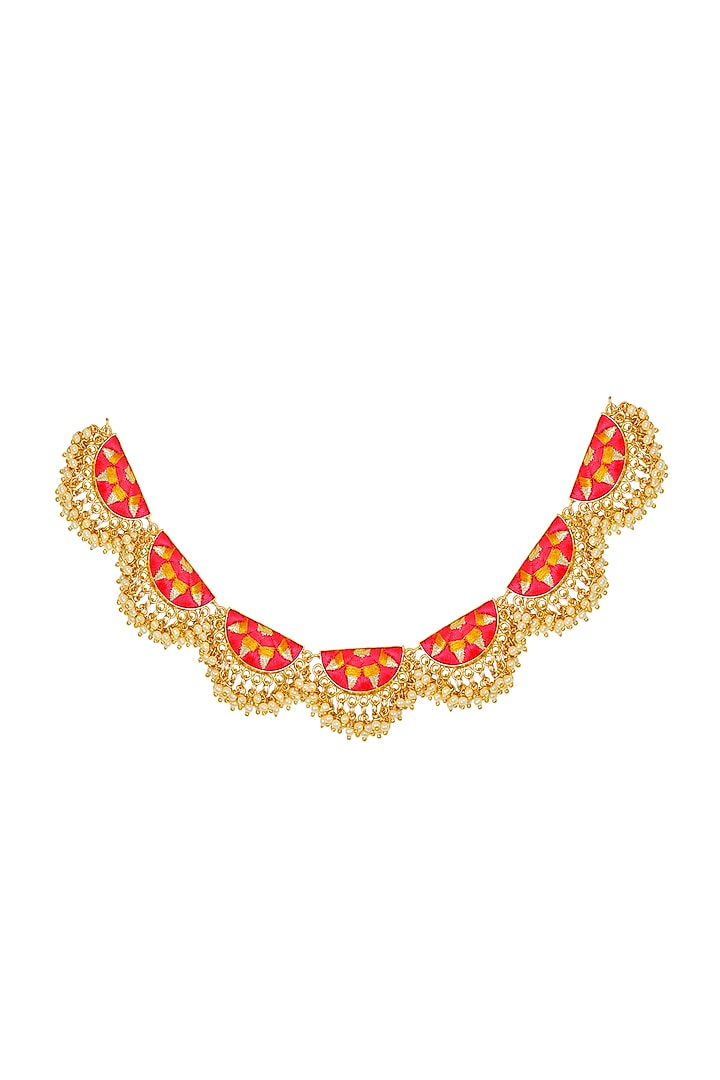 Matte Gold Finish Embroidered Geometric Necklace by Bauble Bazaar at Pernia's Pop Up Shop