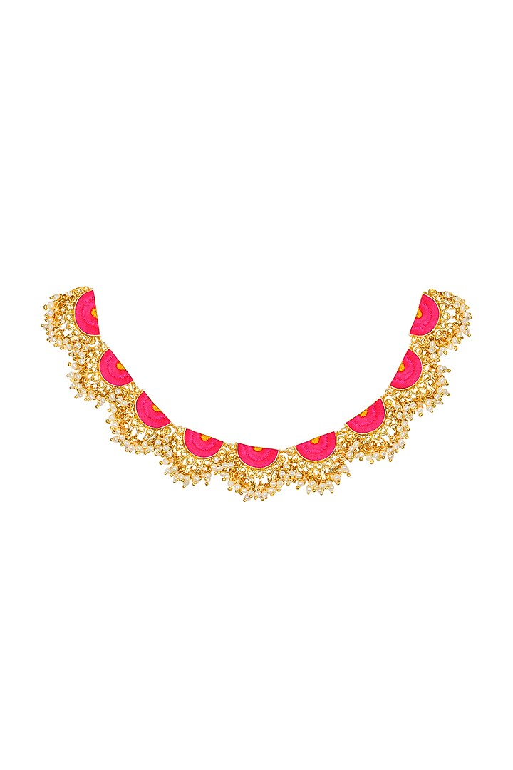 Matte Gold Finish Geometric Necklace With Thread & Pearls by Bauble Bazaar at Pernia's Pop Up Shop