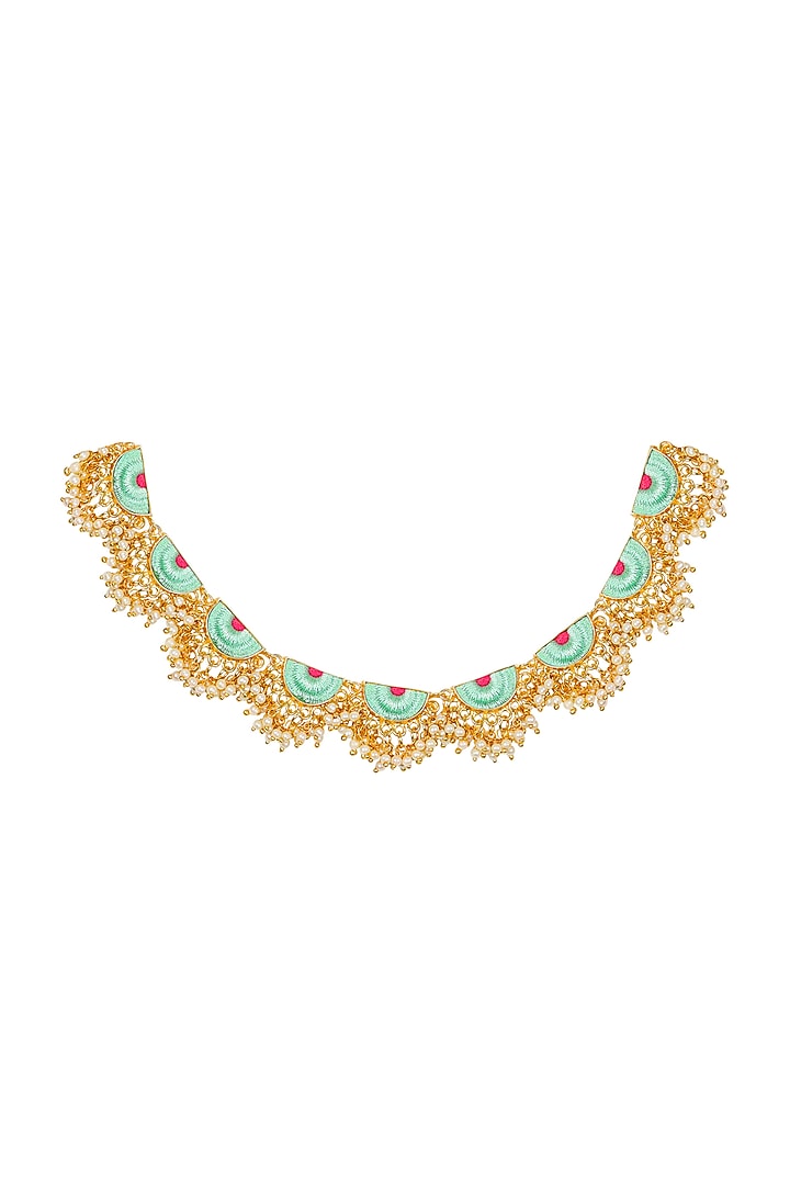 Matte Gold Finish Geometric Necklace With Pearls by Bauble Bazaar at Pernia's Pop Up Shop